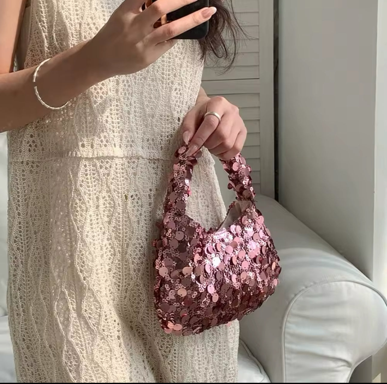 Sac Paillette Rose